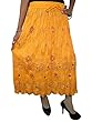 Indian Skirt Yellow Floral Printed Lace Work Women's Crinkle Skirt