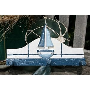 Sailboat Wall Hanger - Blue & White Hand Painted Coastal Living Nautical Decor