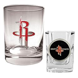 Houston Rockets NBA Rocks Glass & Square Shot Glass Set - Primary Logo by Great American Products