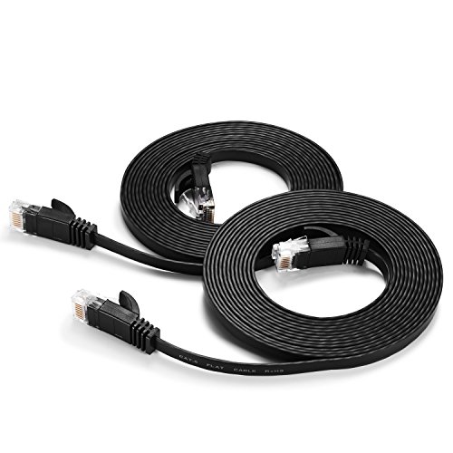 Ethernet Cable Cat 6 Flat 10 ft short Cat6 Network Patch Cable with Rj45 Connectors - 10 Feet Black (2 Pack)