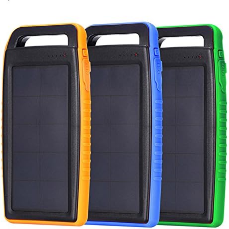 10000mAh Waterproof Outdoor Solar Charger Power Bank Dual USB Portable External Battery Powerbank Pover Bank with LED Camp Light (Blue)