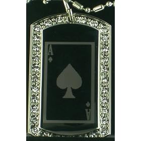 Ace of Spades Lucky Poker Card CZ Dog Tag Pendants Necklace