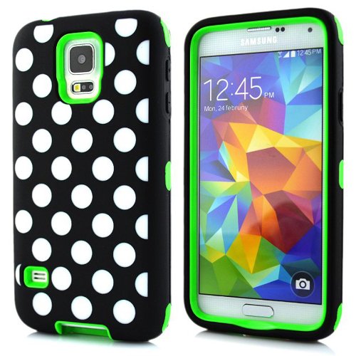 SeanÂ® Polka Dot Hybrid Protective Case with Combo Defender Shockproof Function for Samsung Galaxy S5 I9600 (Green)