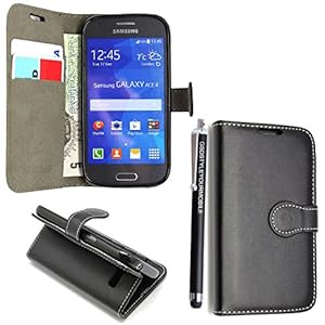 Samsung Galaxy Ace 4 G357 Black Book Flip Superior PU Leather Magnetic Case Cover + Stylus