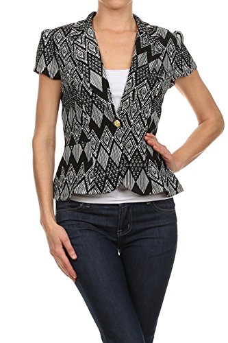 Fashiondio Women's Short Sleeve Blazer with Button Front (J21-MA9)