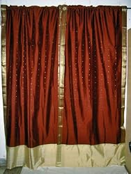 2 Brass Gold Art Silk Sari Curtains Drapes Panels Window Dressing 96x44 Inch
