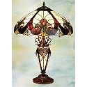 Tiffany table lamp 3 lights glass lighted base victorian design shade