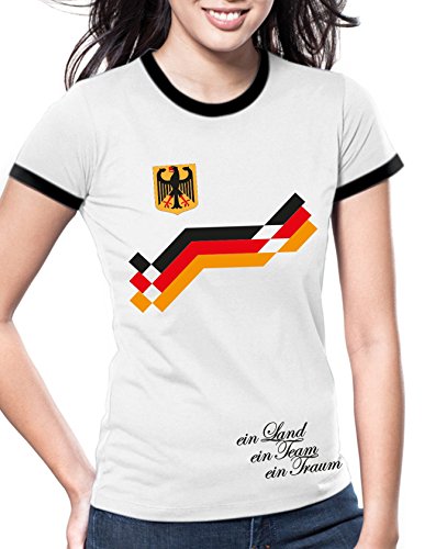 Luckja EM 2016 Trikot Deutschland Fanshirt Retro-Look Motiv 8 Damen Rundhals T-Shirt