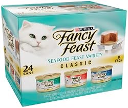 Fancy Feast Gourmet Cat Food, 3-Flavor Seafood Variety Pack, 3-Ounce Cans (Pack of 24)