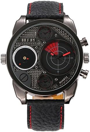 OOFAY ® Men's NEW Timepiece Big Round Dial Leather Band Two Time Zones Casual Sports Wrist Watches