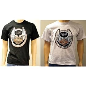 Harley-Davidson® Men's 100% cotton T-shirt with 105th Anniversary Logo on front and Graphic on back-LIMITED EDITION. 100% Cotton. Black-EB40, White-EB50.