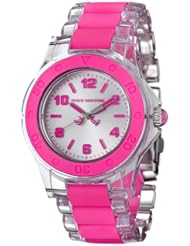 Juicy Couture Womens 1900867 Rich Girl Clear Plastic Bracelet With Neon Pink Silicone Inlay Watch