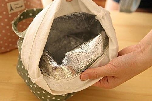 SANTHREE Multifunctional White Dots Canvas Lunch Bag Korea Cute Ice Pack Cooler Bag Reusable Summer Picnic Camping Cold Bags Outdoor Insulation Package (Green)