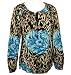 Ash & Sara, 3/4 Sleeve, Floral Printed, Gathered Collar, Cotton Top with Gemstone Highlights, Multi-