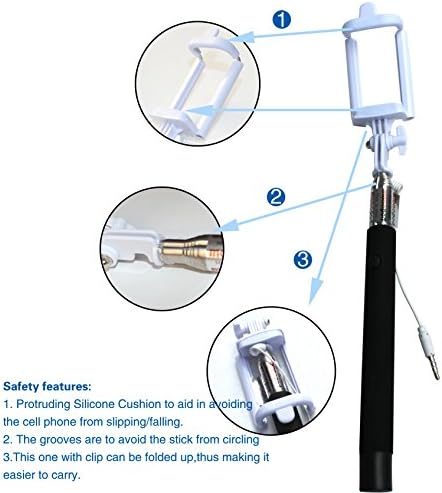 New Arrival Self-portrait Monopod Extendable Wired Selfie Stick Monopod Pole with Built-in Remote Shutter with Adjustable Phone Holder for Iphone 6, Iphone 6 Plus, Iphone 5 5s 5c, Android,