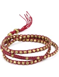 M. Cohen Handmade Designs Tiny Brass Beads on Colored Linen Triple Wrap Bracelet