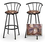 2 Tiger Face Animal Print Specialty / Custom Black Barstools with Backrest  ....