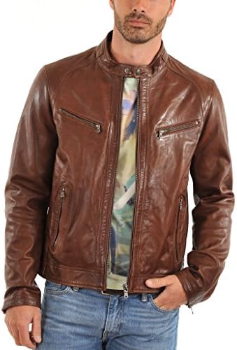 Aw Leather Men's Bomber Biker Lambskin Leather Jacket S Brown