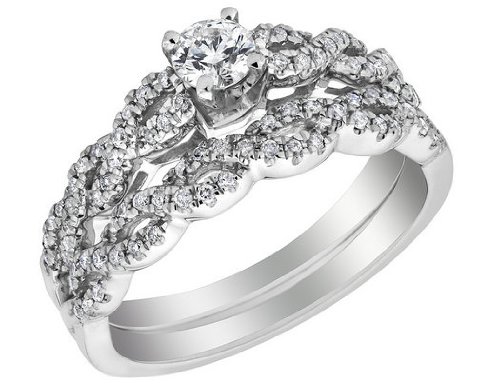Diamond Engagement Ring & Wedding Band Set 1/2 Carat (ctw) in 14K White Gold
