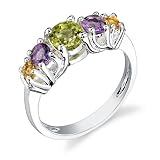 Sterling Silver 1.00 cts Round Cut Peridot Amethyst Citrine Ring Size 6