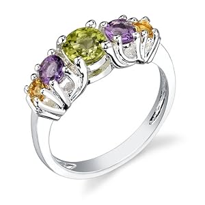 Buy Sterling Silver 1.00 cts Round Cut Peridot Amethyst Citrine Ring Size 6 by Peora