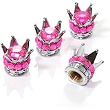 4 Chrome Crown Pink Bling Diamond Tire/Wheel Stem Valve Caps car truck hot rod