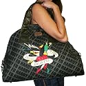 ED HARDY Christian Audigier Crystal Rock Etty Canvas Platinum Tattoo Weekend Bag Tote Carry On Purse