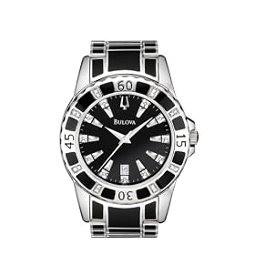 Bulova Mens Diamond Accented Case Bracelet Black Dial Watch #98E107 by Bulova
