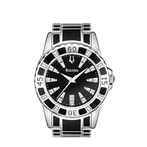 Bulova Men's Diamond Accented Case Bracelet Black Dial Watch #98E107