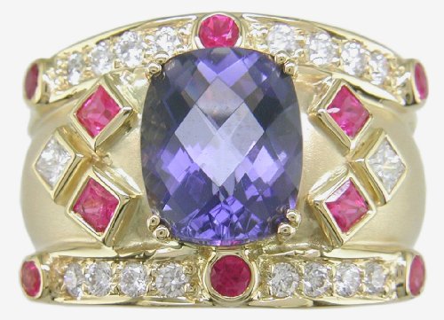 18KT Iolite, Pink Sapphire & Diamond Cigar Band