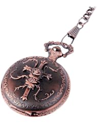 Pocket Watch Quartz Movement Bronze Cross Motif Case Arabic Numerals with Chain Full Hunter Good Value PW-21