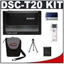 Sony CyberShot DSC-T20 8.0 Megapixel Digital Camera (Black) with 3x Optical Zoom + High Speed USB 2.0 Memory Stick (MS) Card Reader + Digital Camera Case