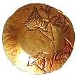 Gold and Red Glass Dinner Plate with Leaf Design 9"D