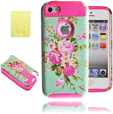 iPhone 5C Case, CQSTORE(TM) for iPhone 5C Floral High Impact Resistant Full-body Protection Soft silicone Case (Hot Pink)