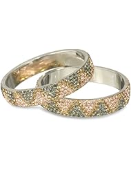 Chamak by priya kakkar Peach and Gray Set of 2 Zig-Zag Print Crystal Bangle Bracelet