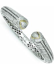 Sterling Silver with 14k Gold 1/2ct. Diamond Hinged Cuff Bracelet - Antique Boutique - Vintage Style - Jewelry