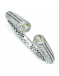 Sterling Silver with 14k Gold 1/2ct. Diamond Hinged Cuff Bracelet - Antique Boutique - Vintage Style - Jewelry