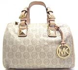 Michael Kors Small Coated Canvas Monogram Grayson Satchel in Beige / Ebony / Buff (MK HANDBAGS, PURSES, BAGS)