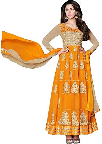 Fab Ikshvaku Womens Georgette Orange Designer Long Anarkali Suit