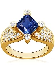 14K Yellow Gold Princess Cut Blue Sapphire Ring With Sidestones