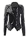 PrettyGuide Power Studded Shoulder Notch Lapel Zip Faux Leather Biker Jacket Coat