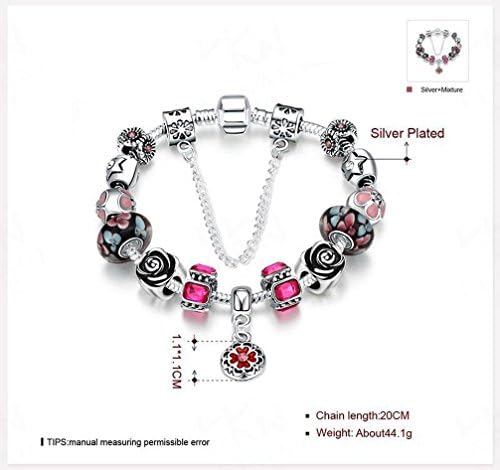 Romantic roses pendant DIY silver bracelet With Gift Box