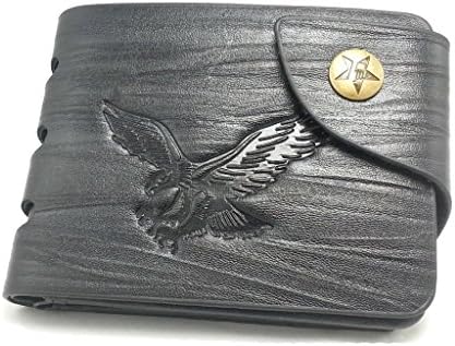 Wallet Eagle Mens Bifold Clutch Leather Wallet Secure id cards Purse New Zipper Black-Black