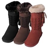 Bearpaw Womens Constantine 11-inch Sheepskin-lined Knit and Suede Boot