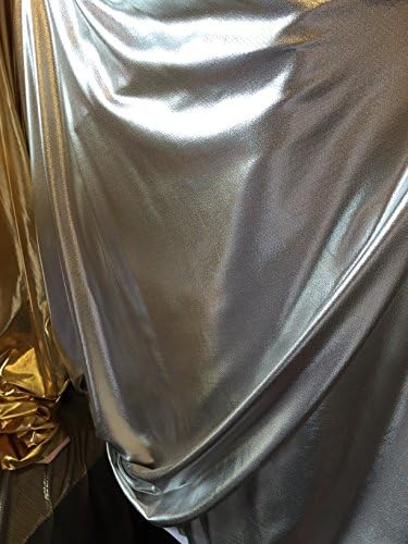 4 way stretch metalic silver pleather w white backing 60"w Fabric by the yard