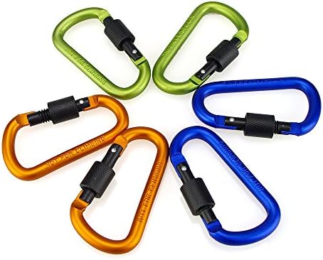MIREN Set of 6 Aluminum Alloy D Ring Shape Buckle Screw Carabiner Spring Snap Keychain Clip Hook Screw Lock Buckle Best for Outdoor Use, 3 Colors(Blue, Orange and Green)