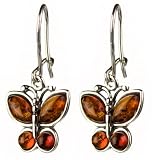 Certified Genuine Honey Amber and Sterling Silver Butterfly Earrings