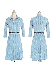 Polka Dot Print Polyester Pleated 3/4 Sleeves  Dress