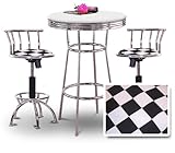 Chrome Bar Table & 2 Chrome Adjustable 24"-29" Checkered Flag Fabric Seat B ....