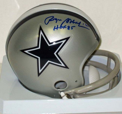 Roger Staubach Autographed/Hand Signed Dallas Cowboys Throwback 2 Bar Mini Helmet with HOF 85 Inscri